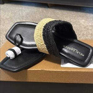 Kelsi Dagger Black and Tan Slide Sandals
